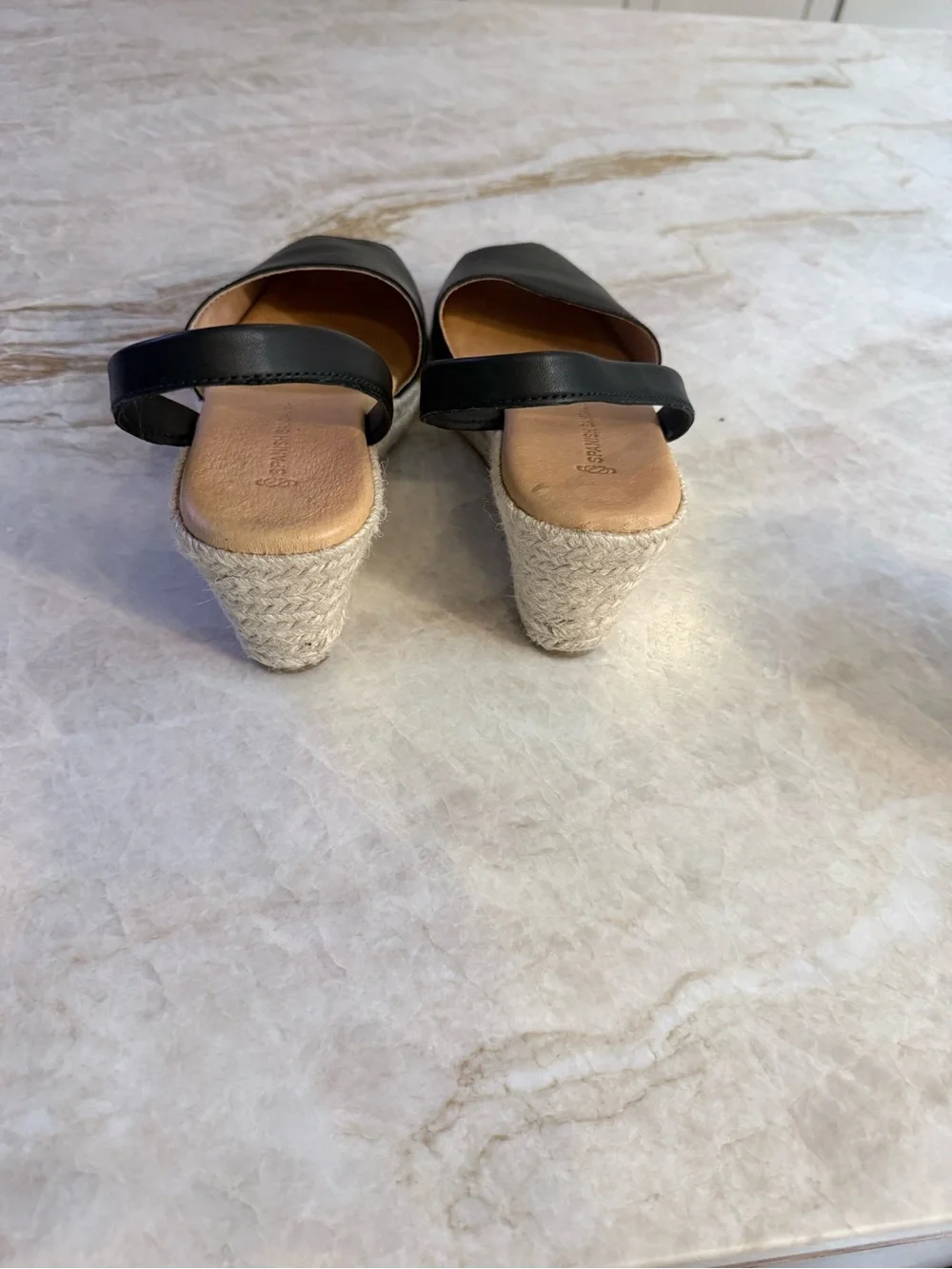 Women's Black Leather Slingback Espadrilles -